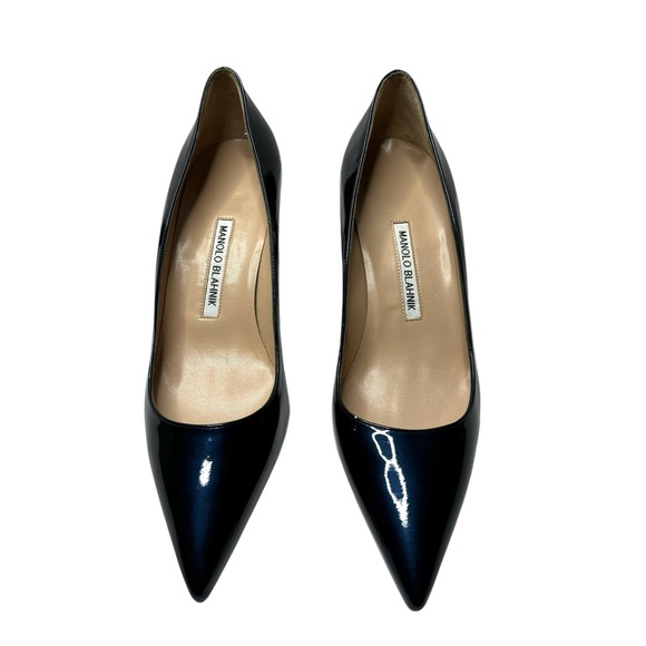 Manolo Blahnik | BB 50 Kitten Heel Pumps Navy Metallic Patent Leather 39.5 NEW - Picture 2 of 15